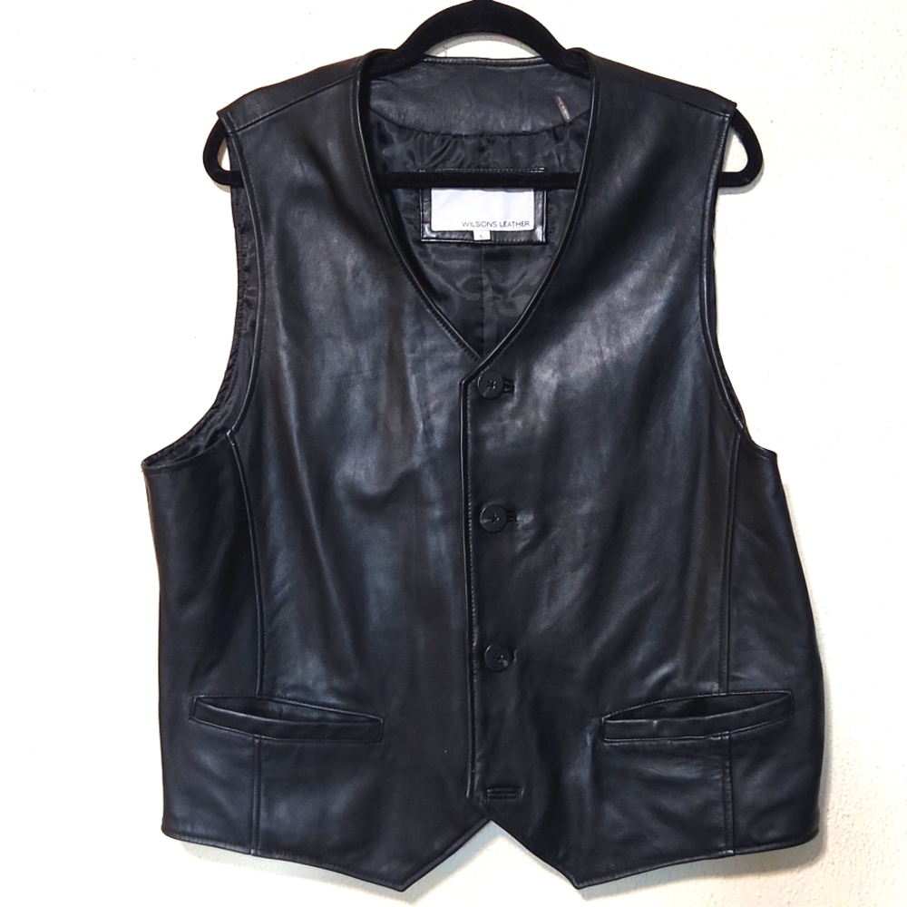 Wilsons Genuine Leather Black Vest Men's Large LIKE NEW! - Picture 13 of 13